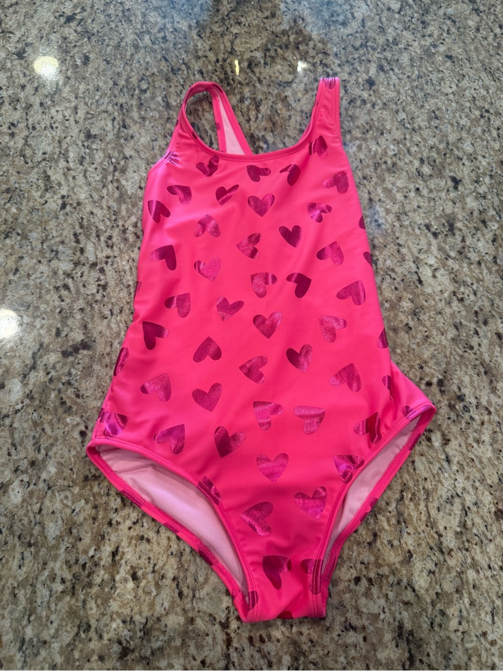 Cat & Jack Pink Metallic Heart Girls One-Piece Swimsuit